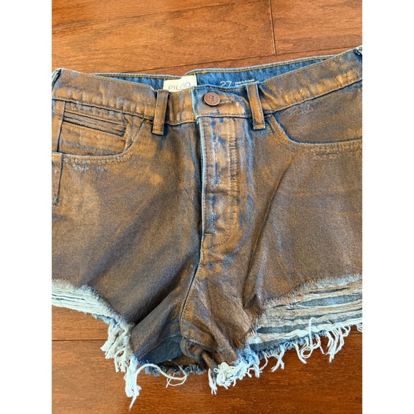Anthropologie PILCRO Devon Rins Jean Shorts COATED EDITION Sz 27 Metallic Bronze - Picture 9 of 14